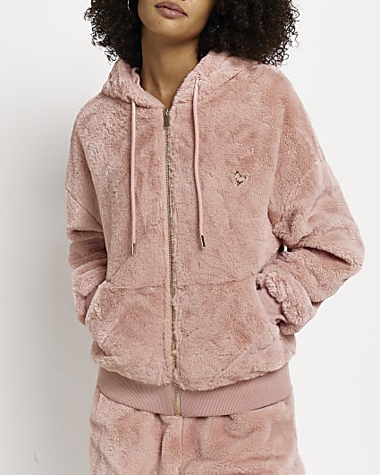 Pink fleece long sleeve hoodie