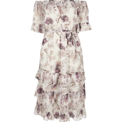 river island midi dress with ruffle detail in pink floral