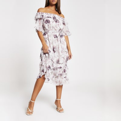 river island midi dress with ruffle detail in pink floral