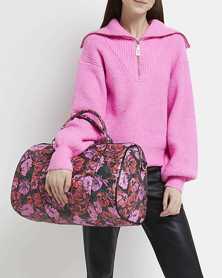 Pink floral barrel bag