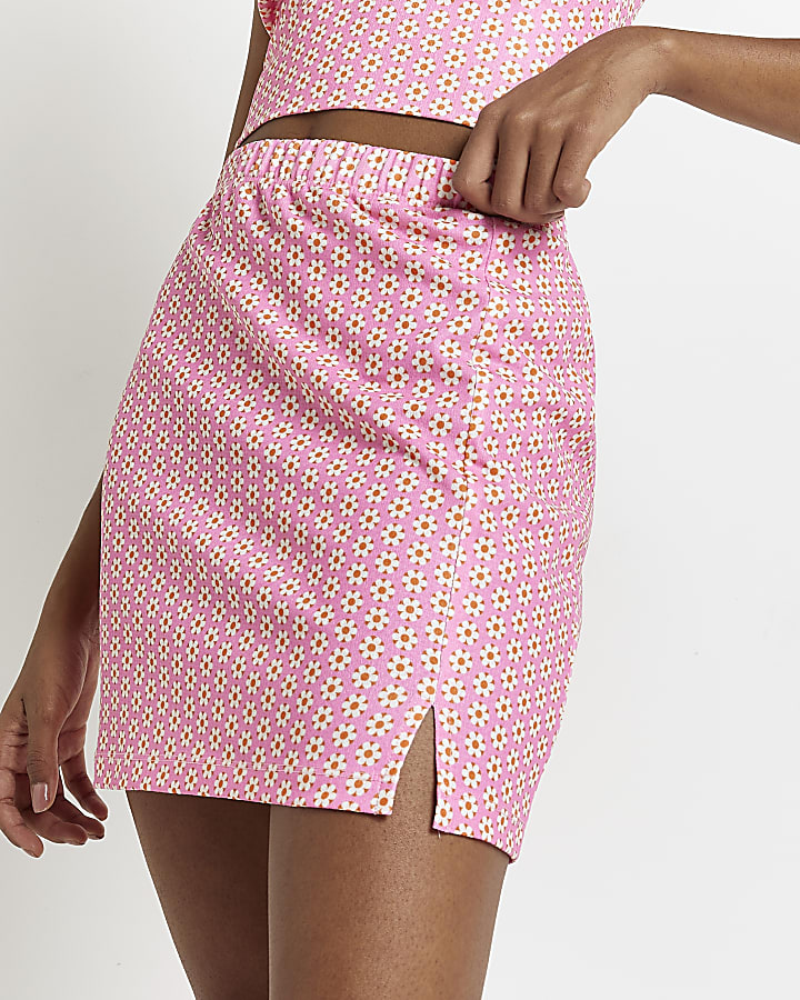 Pink floral beach mini skirt