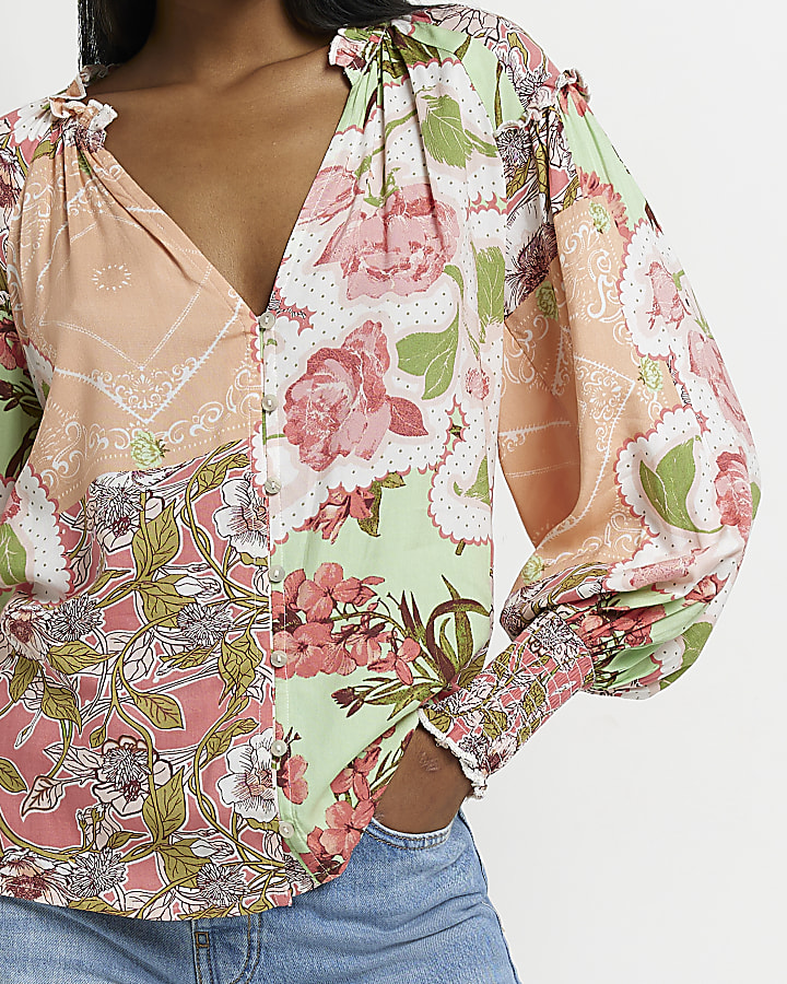 Pink floral blouse