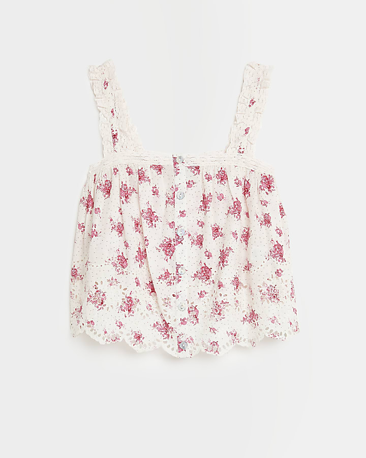 Pink floral broderie cami top