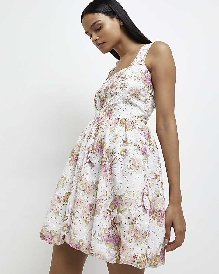 Pink floral broderie mini dress