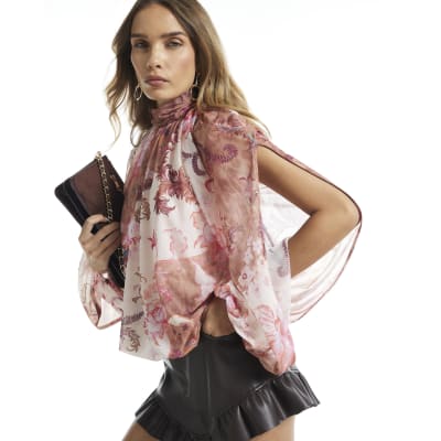 Floral Bubble Split Sleeve Top
