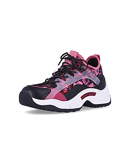 360 degree animation of product Pink floral chunky trainers frame-0