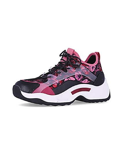 360 degree animation of product Pink floral chunky trainers frame-1