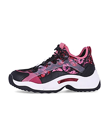 360 degree animation of product Pink floral chunky trainers frame-2
