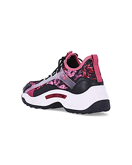 360 degree animation of product Pink floral chunky trainers frame-6