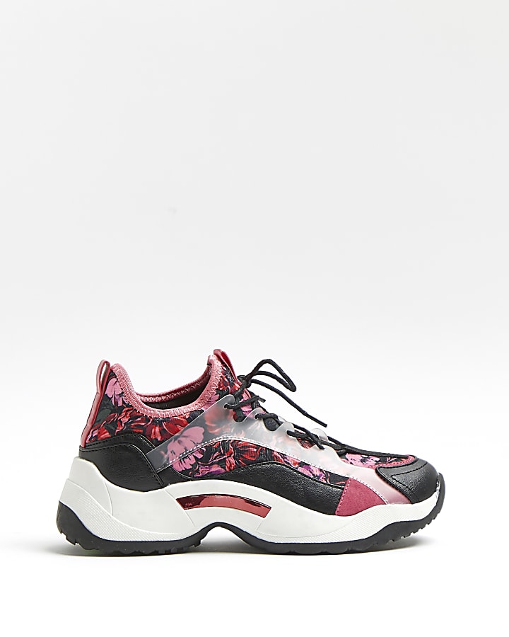 Pink floral chunky trainers