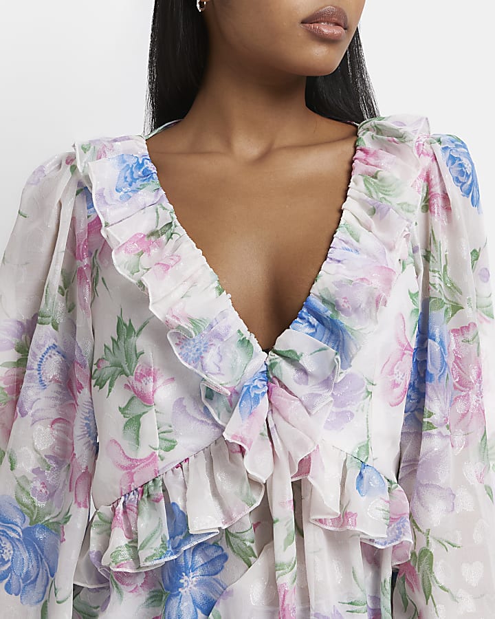 Pink floral frill blouse