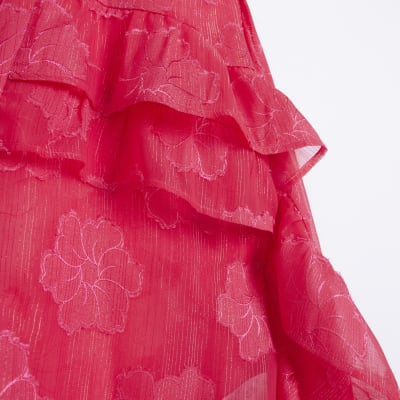 Pink floral frill long sleeve blouse