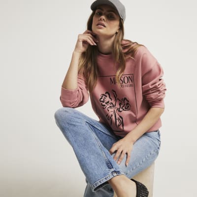 Pink floral graphic sweatshirt River Island
