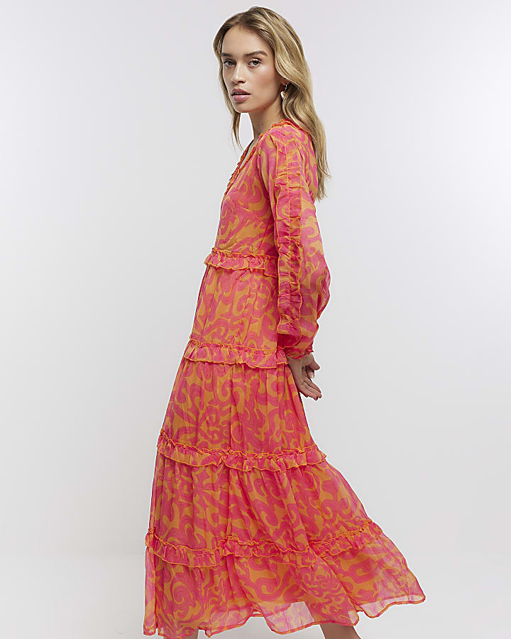 Pink floral long sleeve maxi dress