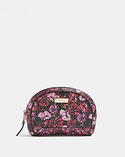 Pink floral makeup bag