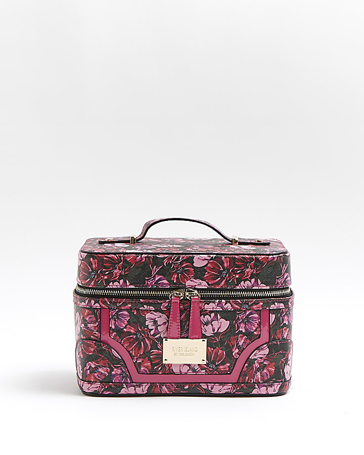 Pink floral makeup bag