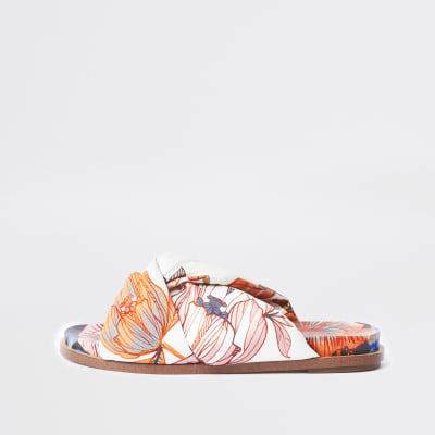 Pink floral padded knot detail sandal