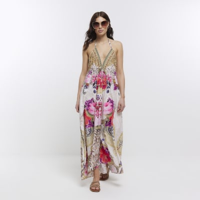 Pink floral print beach maxi dress | River Island