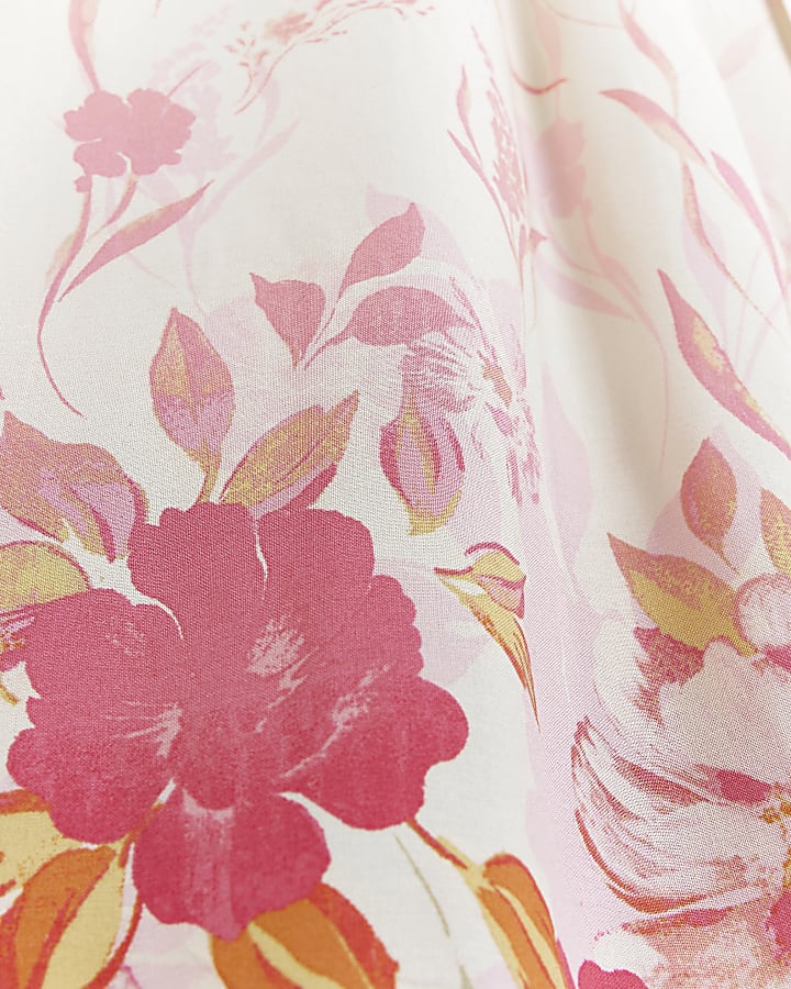 Pink Floral Print Kimono