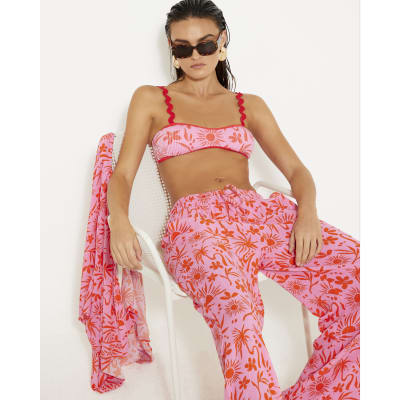 Pink floral print print bikini top