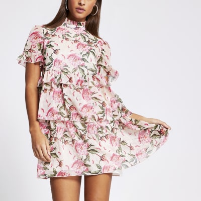 pink floral print dress