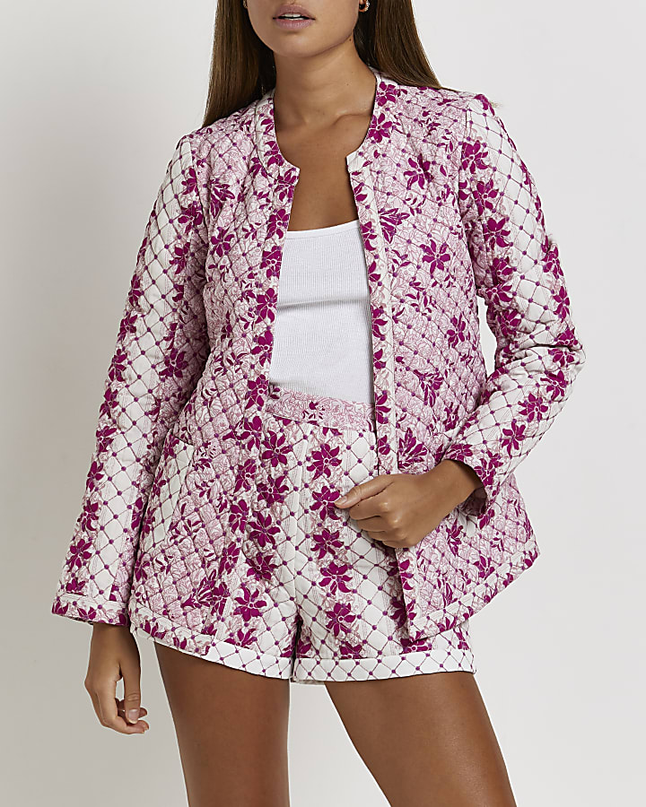 Pink floral quilted jacket