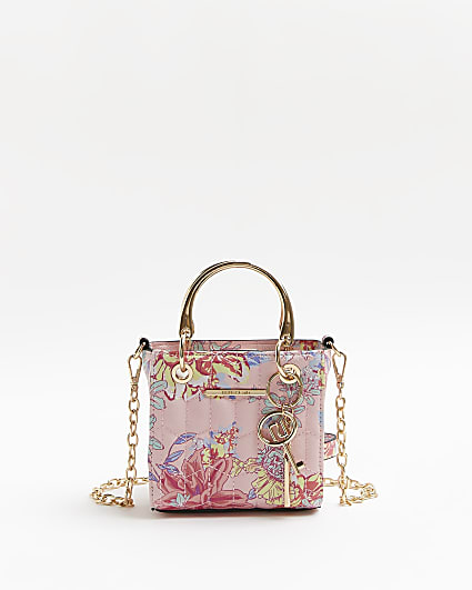 Pink floral quilted mini tote bag