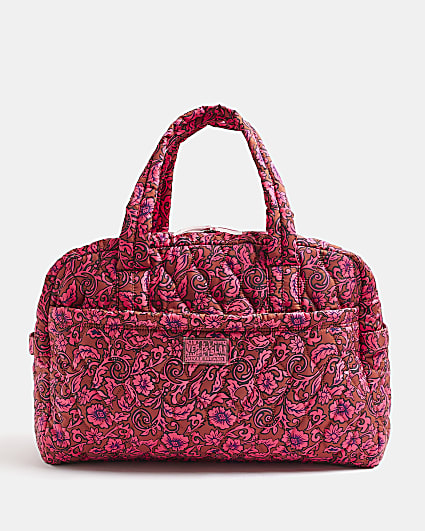 Pink floral quilted weekend bag