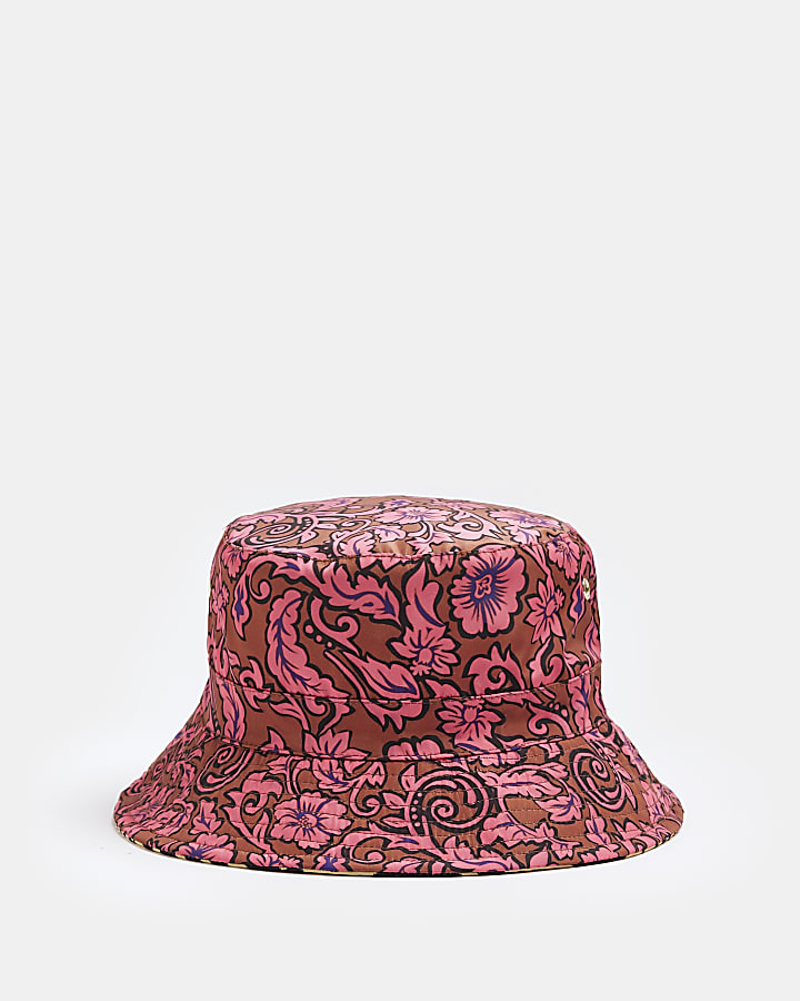 Pink floral reversible bucket hat