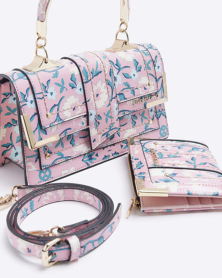 Pink floral satchel and purse bundle