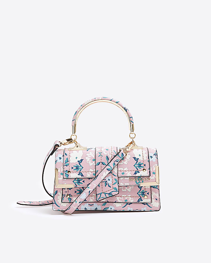 Pink floral satchel shoulder bag