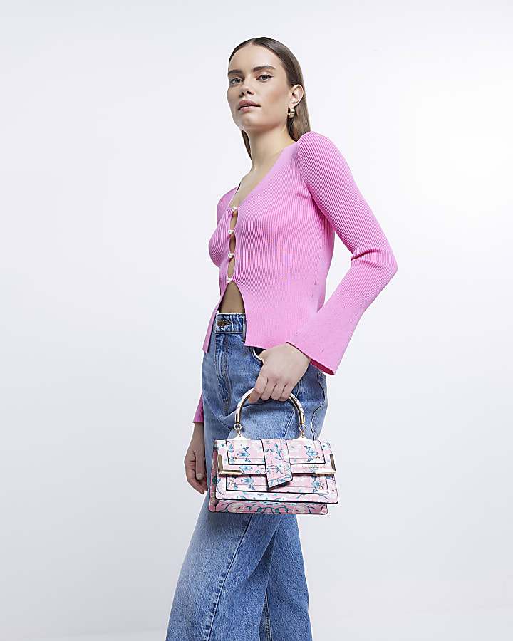 Pink floral satchel shoulder bag