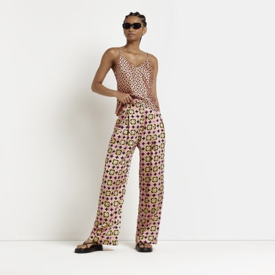 pink floral trousers