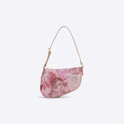 Pink Floral Sequin Shoulder Bag