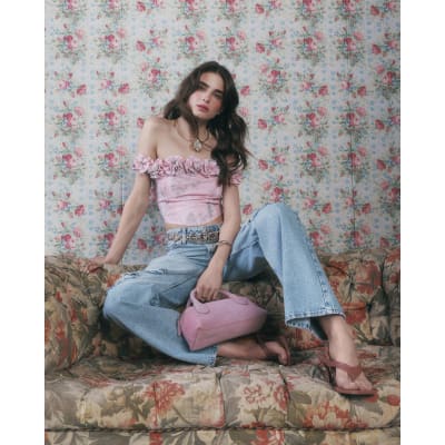 Pink Floral Sleeveless Bustier Corset Top