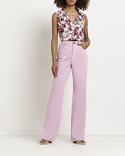 Pink floral sleeveless shirt