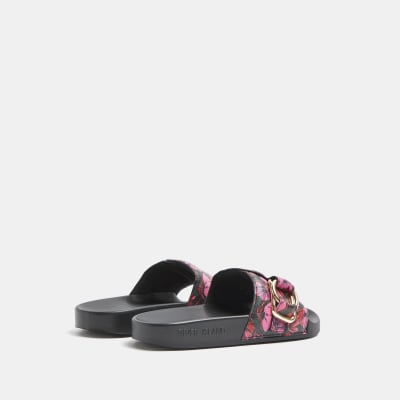 river island pink sliders