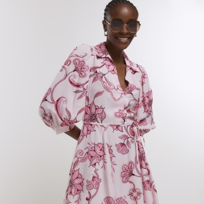 Floral tie hotsell waist shirtdress