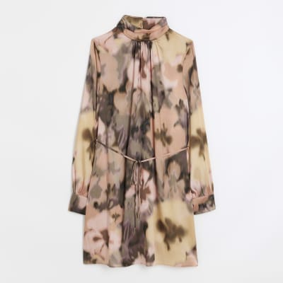 Pink floral tie waist shift mini dress