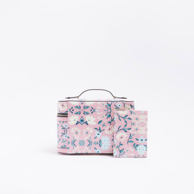 Pink floral travel bag set River Island
