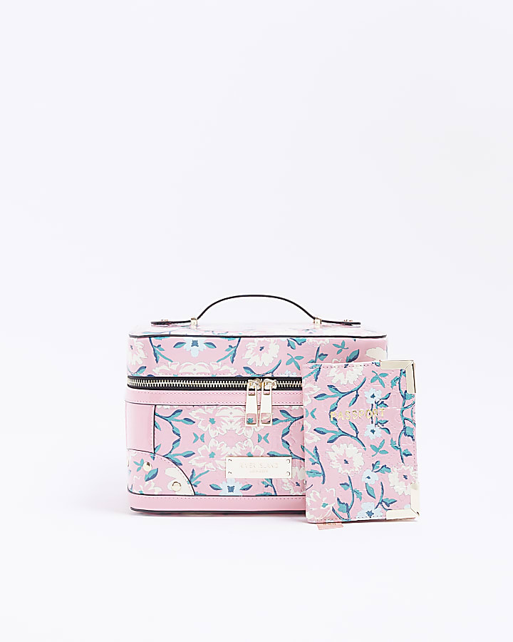 Pink floral travel bag set