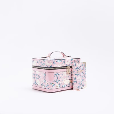 Pink floral travel bag set River Island