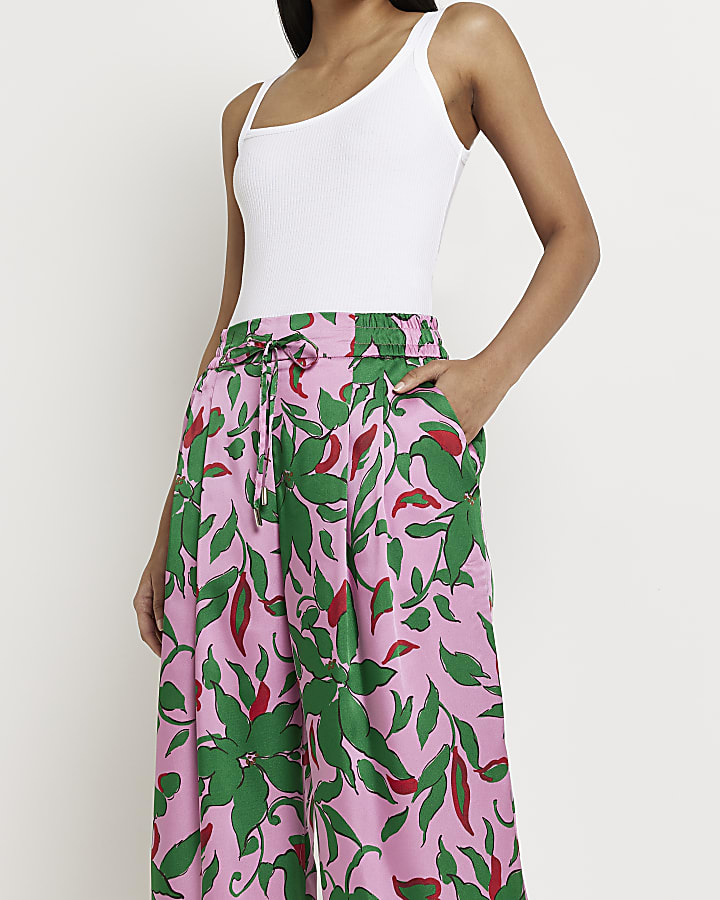 Pink floral wide leg trousers