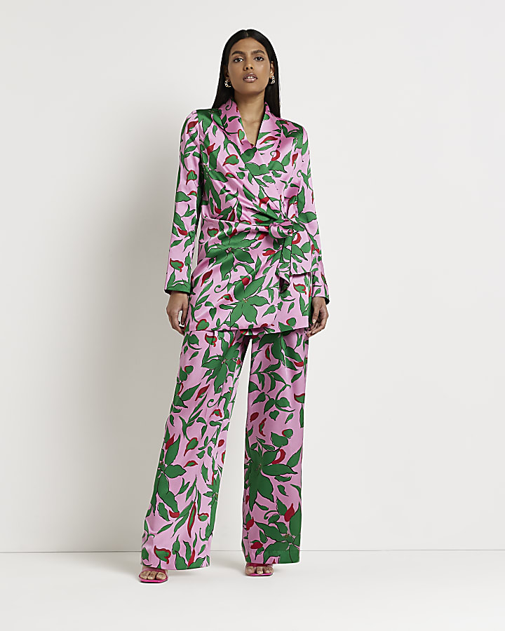 Pink floral wide leg trousers