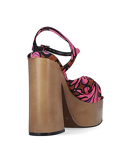 360 degree animation of product Pink floral wooden platform heeled sandals frame-11