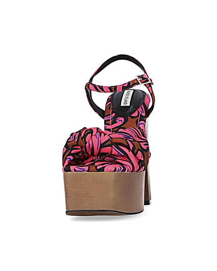 360 degree animation of product Pink floral wooden platform heeled sandals frame-22