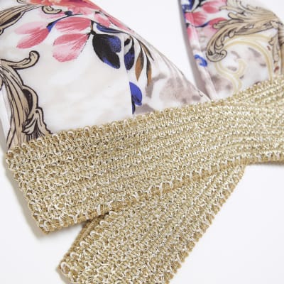 Pink floral wrap bikini top