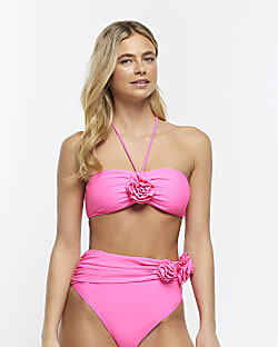 Pink flower bandeau bikini top