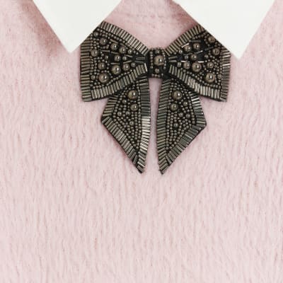 Pink Fluffy Bow Hybrid Jumper | River Island