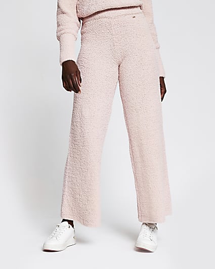 Pink fluffy knit wide leg trousers